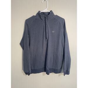 Travis Mathew Men's M Golf 1/4 Zip Sweater Pullover Pocket Blue‎ Long Sleeve